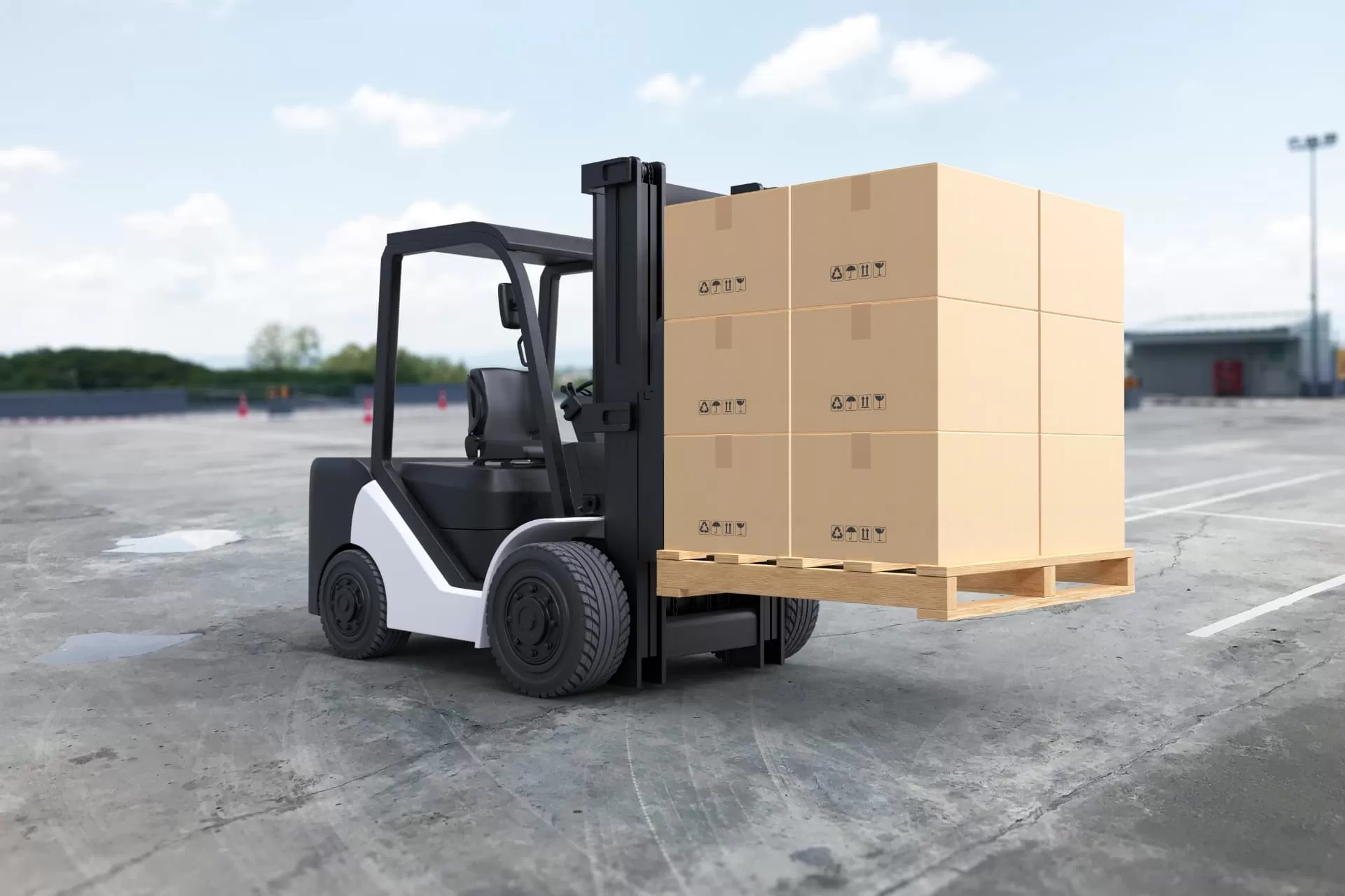 forklift-truck-is-lifting-pallet-with-cardboard-boxes
